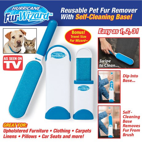 Reusable Pet Fur Remover with Self-cleaning Base